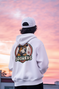 Show your Sooner pride with this unique hoodie featuring a charming dog sporting a classic cowboy hat.