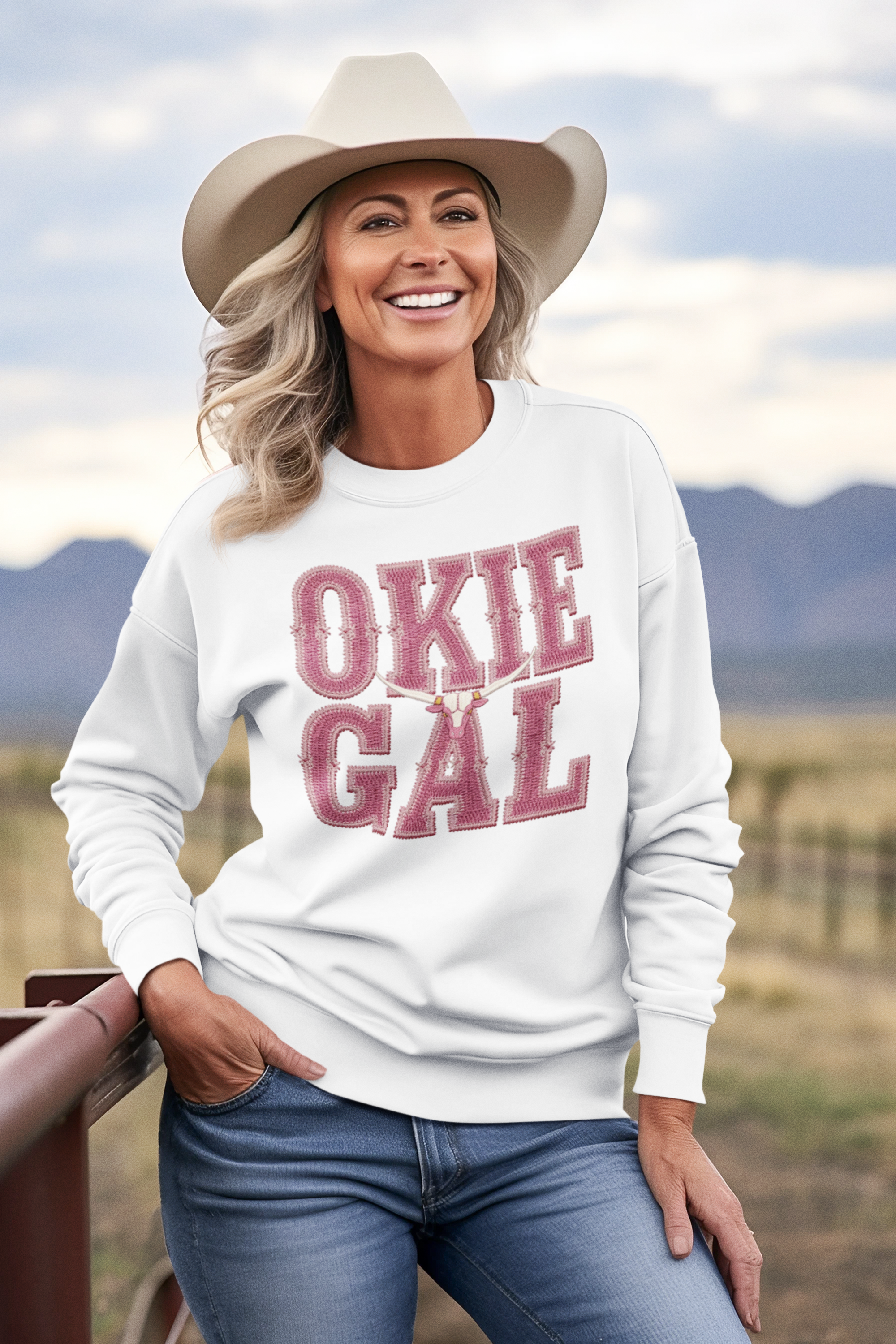 Embrace your roots with the Okie Gal Sweatshirt—a cozy essential that celebrates regional pride with understated style