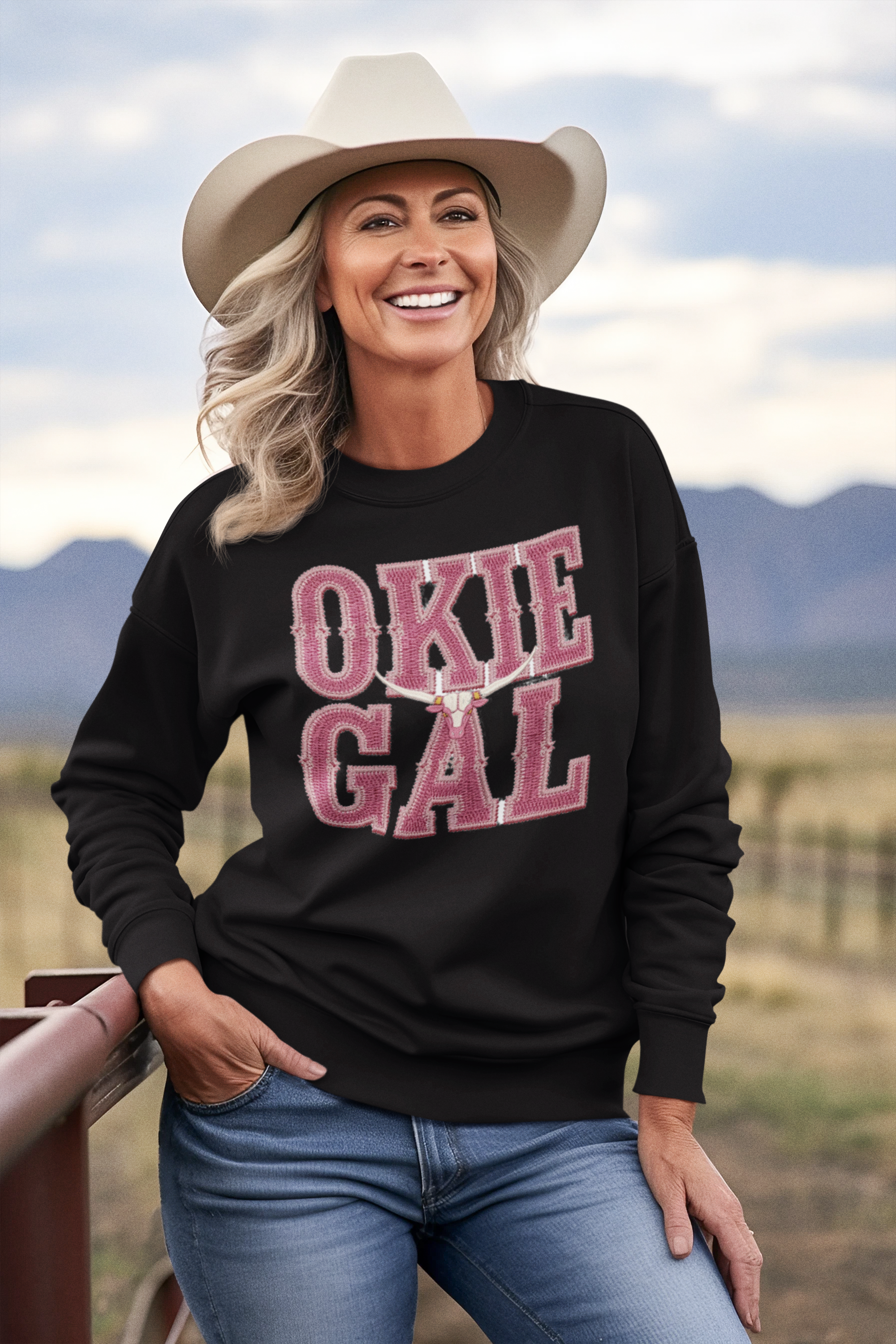 Embrace your roots with the Okie Gal Sweatshirt—a cozy essential that celebrates regional pride with understated style