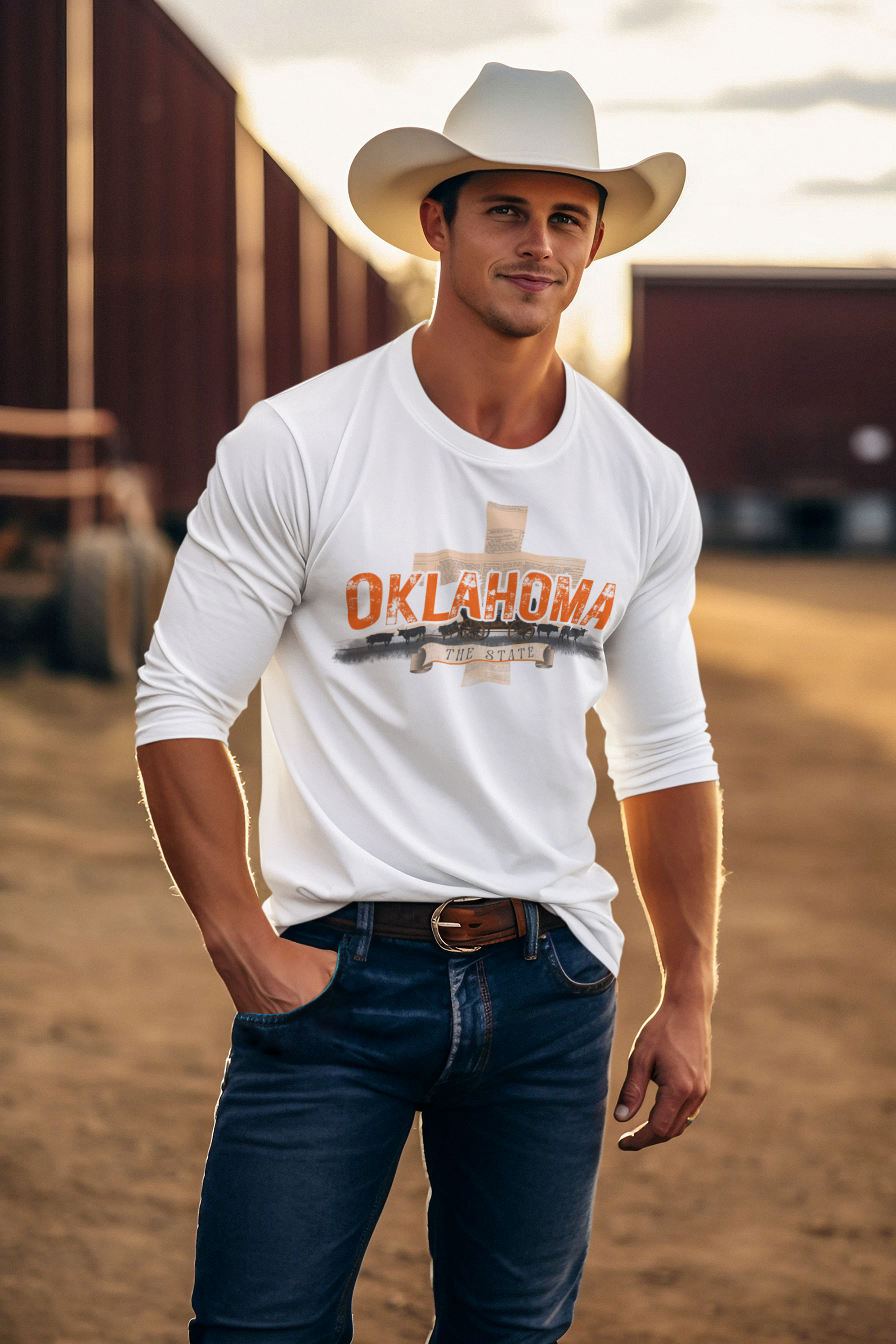 Embrace your faith and Western heritage with this striking Oklahoma Cowboy Faith Long Sleeve T-Shirt.