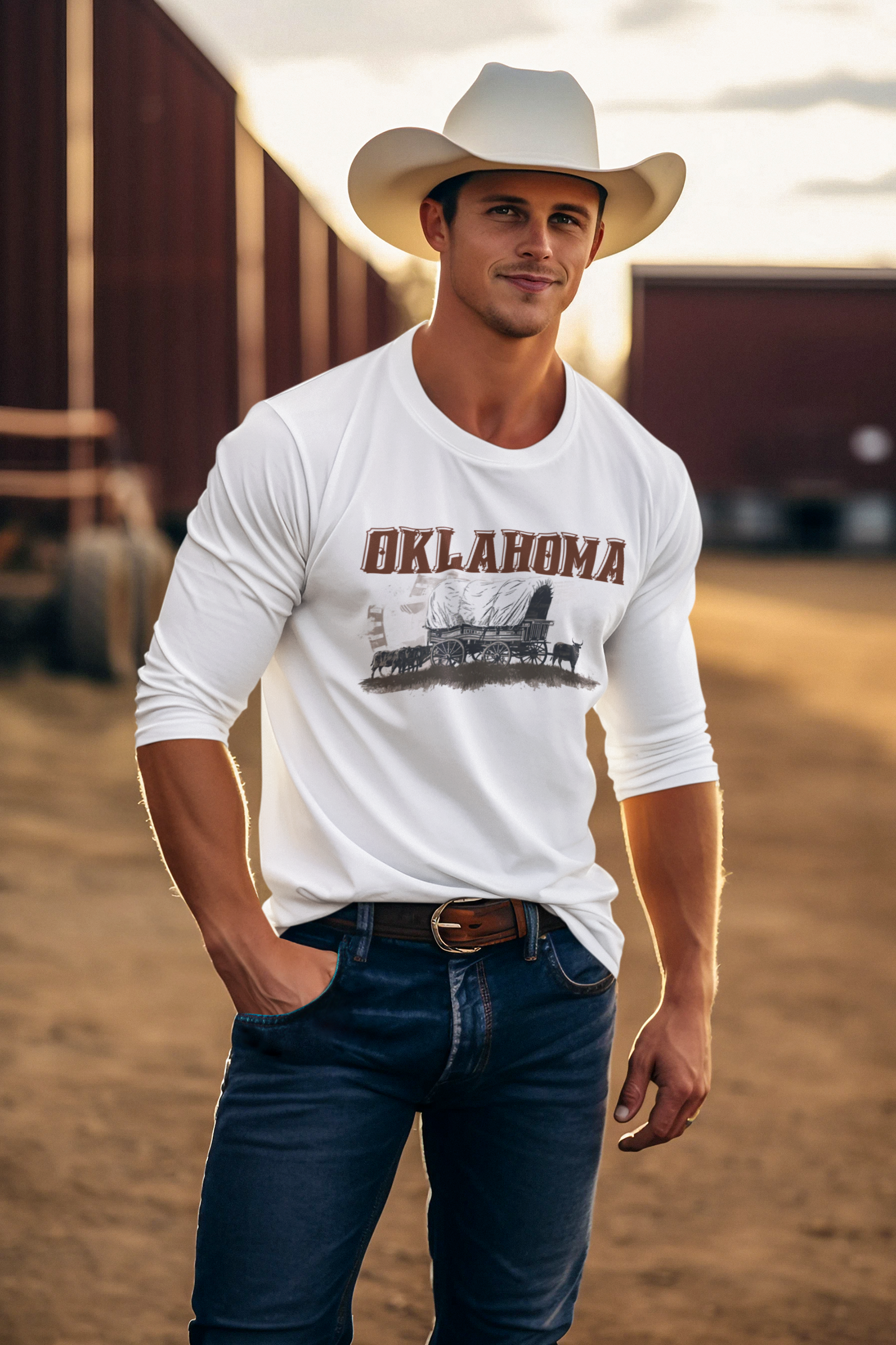 Saddle up in authentic Western style with this Oklahoma cowboy long sleeve tshirt. Crafted for comfort and durability, this tee features classic cowboy-inspired design that captures the spirit of the frontier.