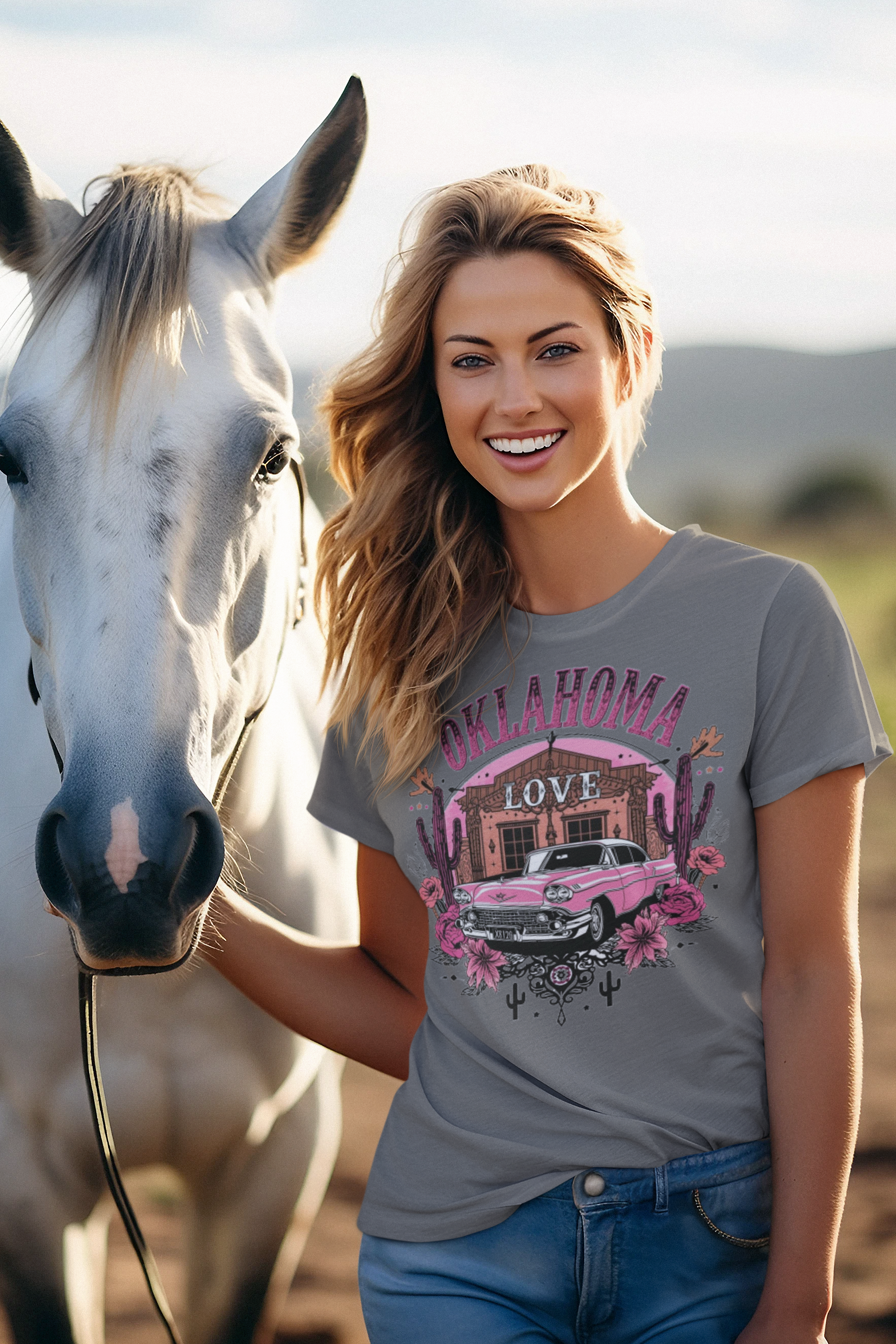 Oklahoma Love Ladies T-Shirt Show your Sooner State pride with this charming ladies tee designed for women who love Oklahoma.