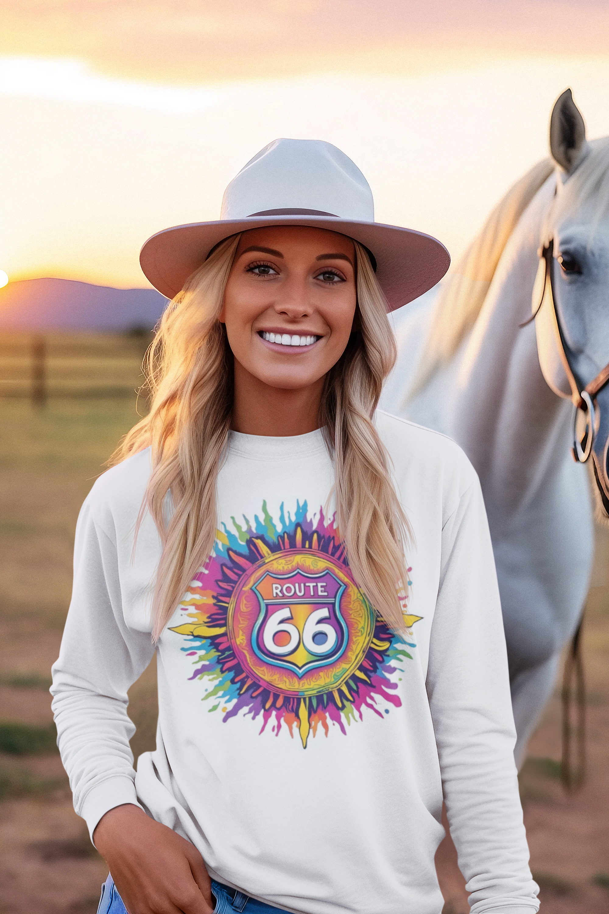 Hit the open road in style with this classic Long Sleeve Route 66 T-Shirt. Featuring the iconic Route 66 graphic, this tee captures the spirit of American adventure and timeless nostalgia.