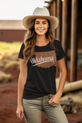 Celebrate your Oklahoma roots in style with this classic ladies tee featuring a detailed state map design