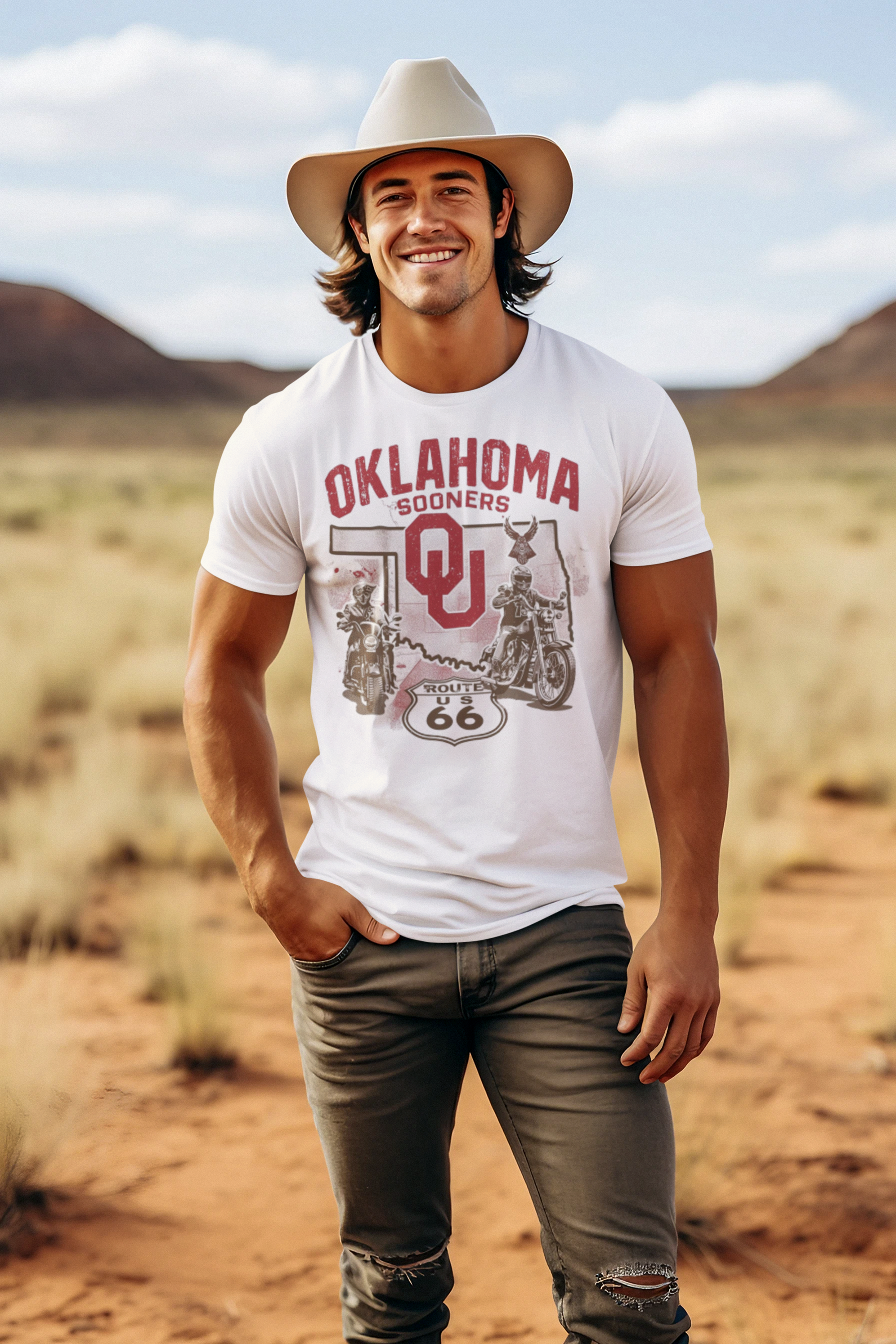 Hit the road in style with this Oklahoma Sooners Route 66 men's t-shirt, where classic Americana meets college pride. Featuring iconic Route 66 imagery combined with bold Sooners branding, this tee celebrates two legendary symbols of American culture.
