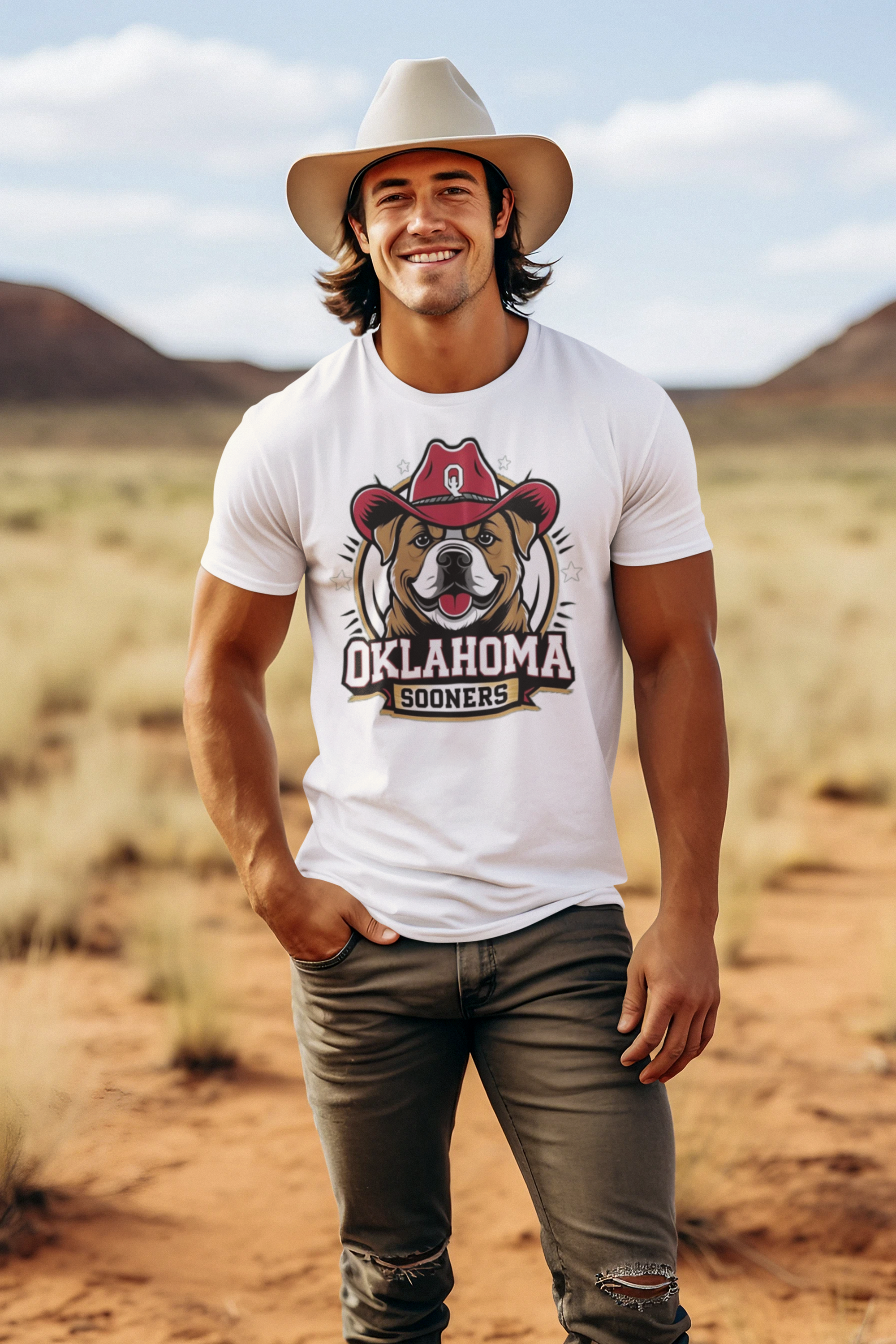Unleash your Sooners pride with this bold men's tee featuring a playful dog design that captures the spirit of Oklahoma football.